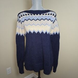 LL BEAN SIGNATURE Sweater Women's Fair Isle‎ Wool Cozy Boat Neck Nordic XS Flaw